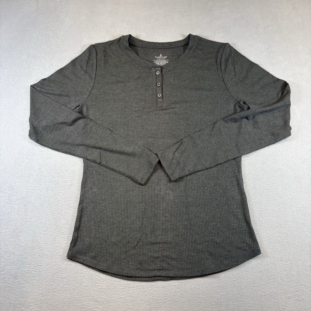 Cuddl Duds Stretch Rib Long Sleeve Henley Women's Medium Gray Warm Layer NWT - Picture 4 of 8